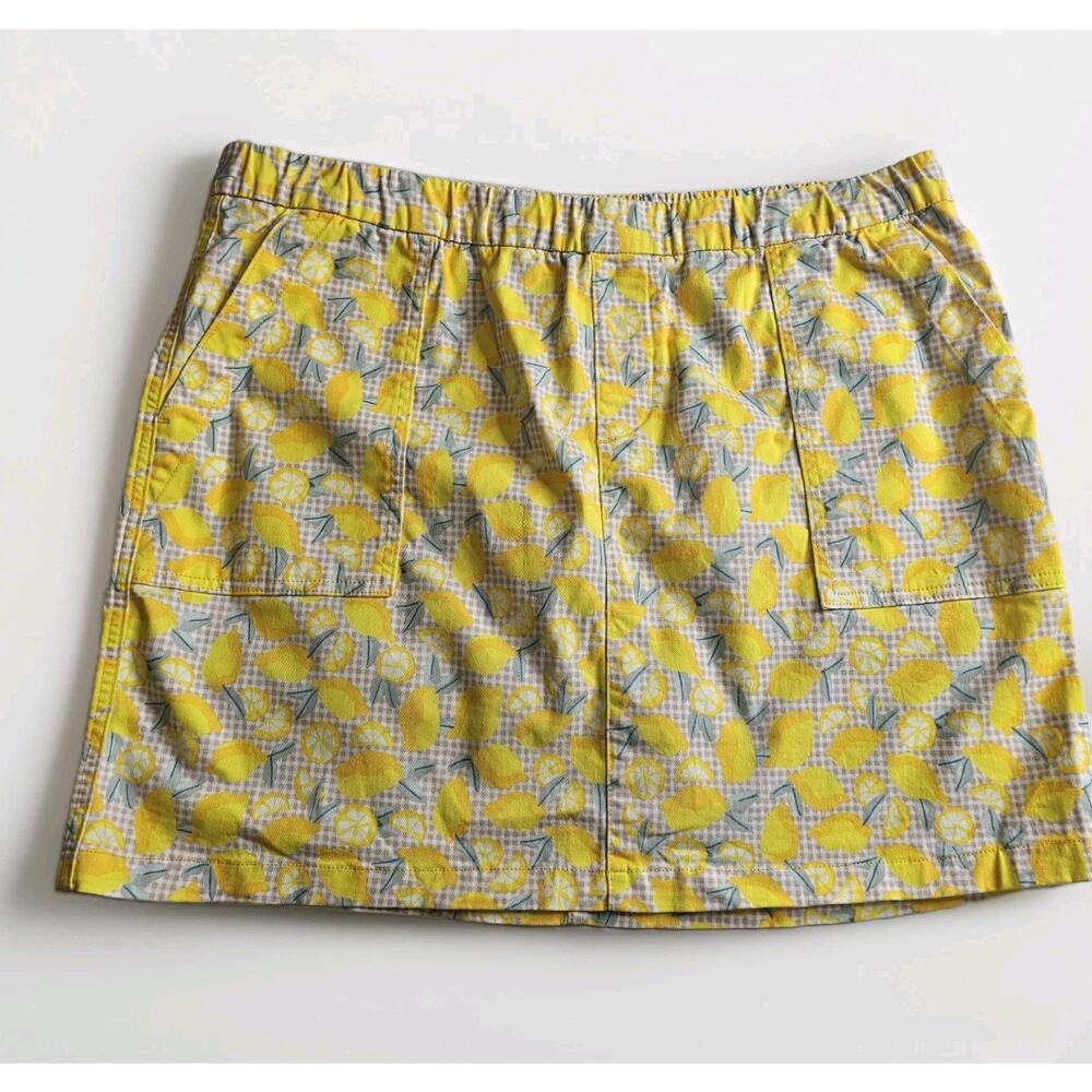 Lands' End 18P Lemon Tan Gingham Skort Pockets Cotton Blend Summer Vibes Coastal
